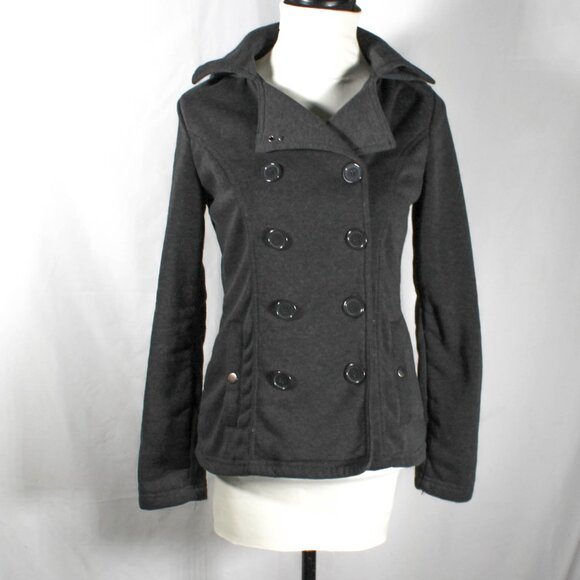 Y2K 2000s Dark Gray Light Weight Double Breasted Peacoat Juniors Medium - Picture 1 of 8